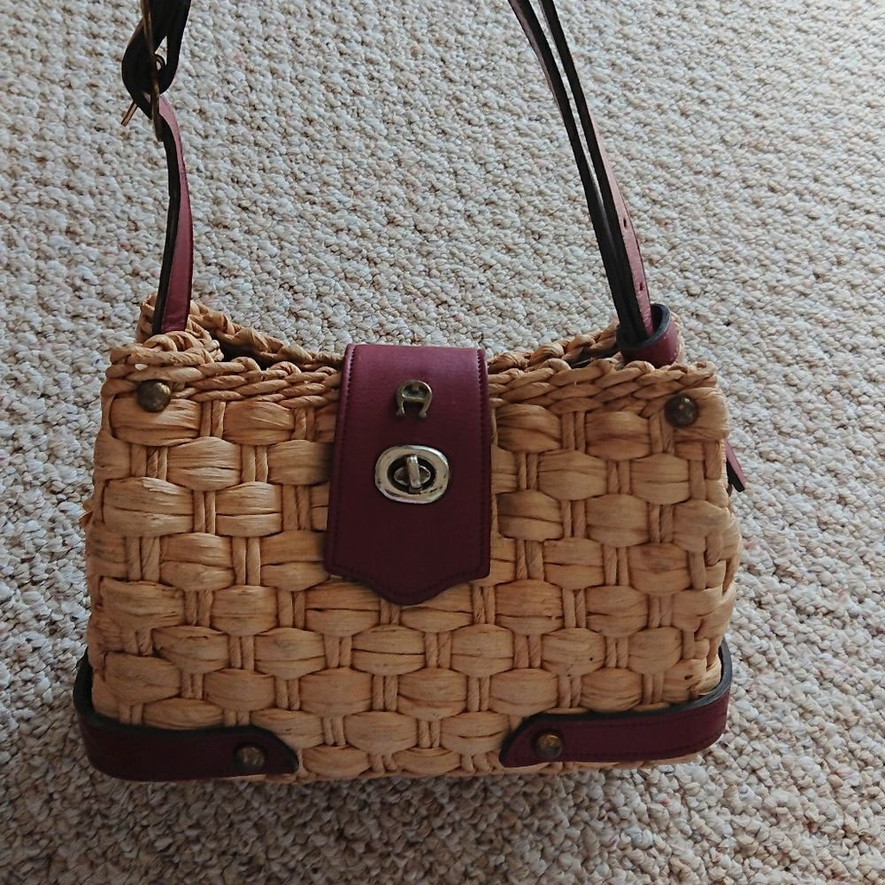 Etienne Aigner vintage straw and leather bag